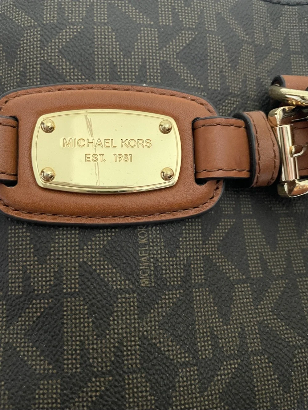 Michael Kors Brown MK Logo Laptop bag with Tan Leather Trim